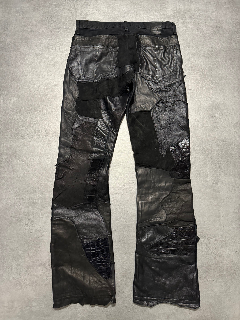Artisanal Obscure Italian Lab Reworked Leather Crafted Black Pants (M) - 2