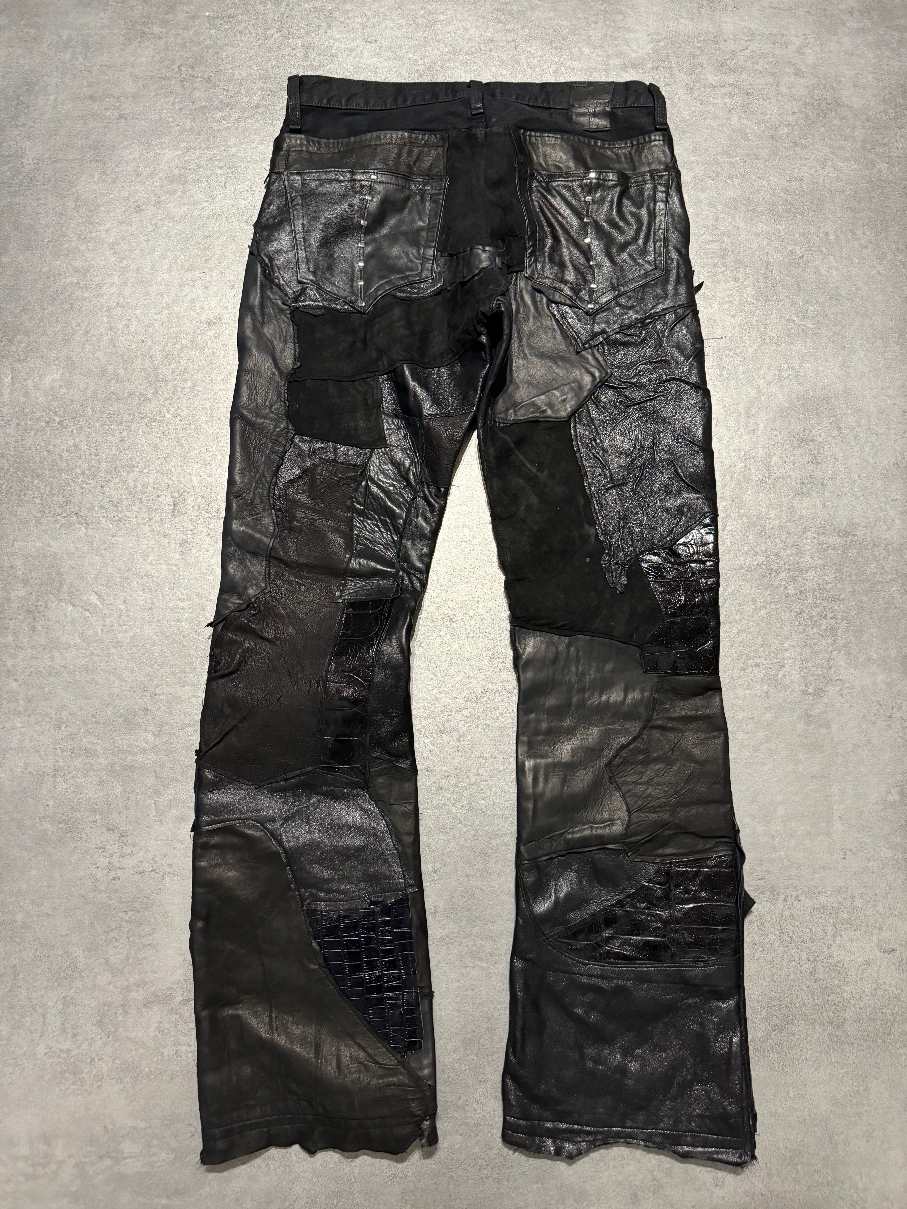 Artisanal Obscure Italian Lab Reworked Leather Crafted Black Pants (M) - 2