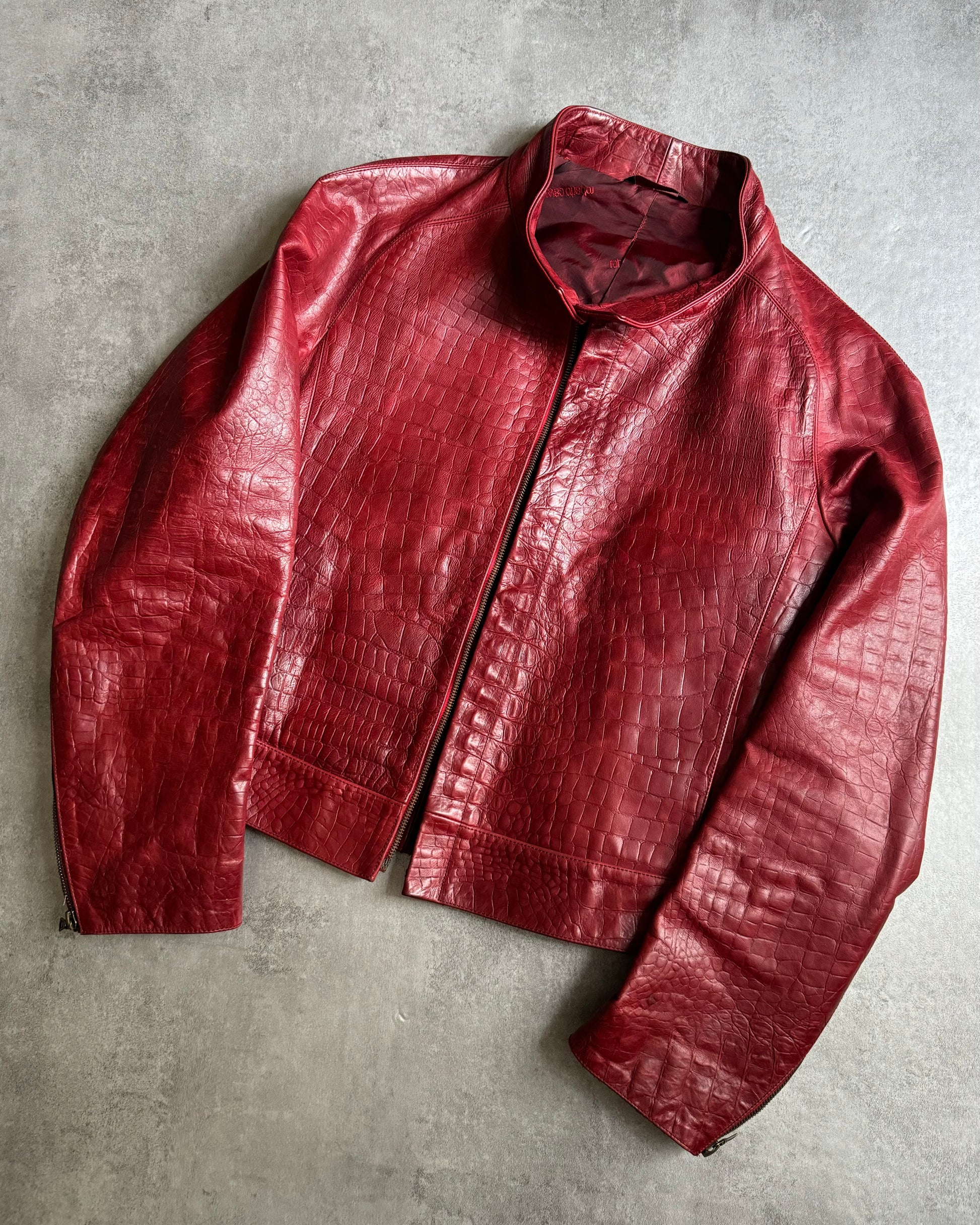 AW2000 Roberto Cavalli Crocodile Red Leather Jacket (L) - 3