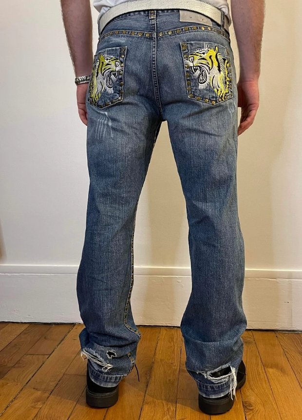 SS2005 ドルチェ＆ガッバーナ タイガー ディストレスト ジーンズ (L)