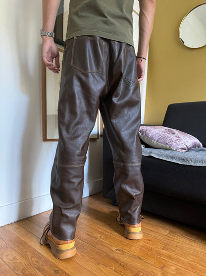 2000s Jean Paul Gaultier Cozy Brown Leather Pants (M) - 2