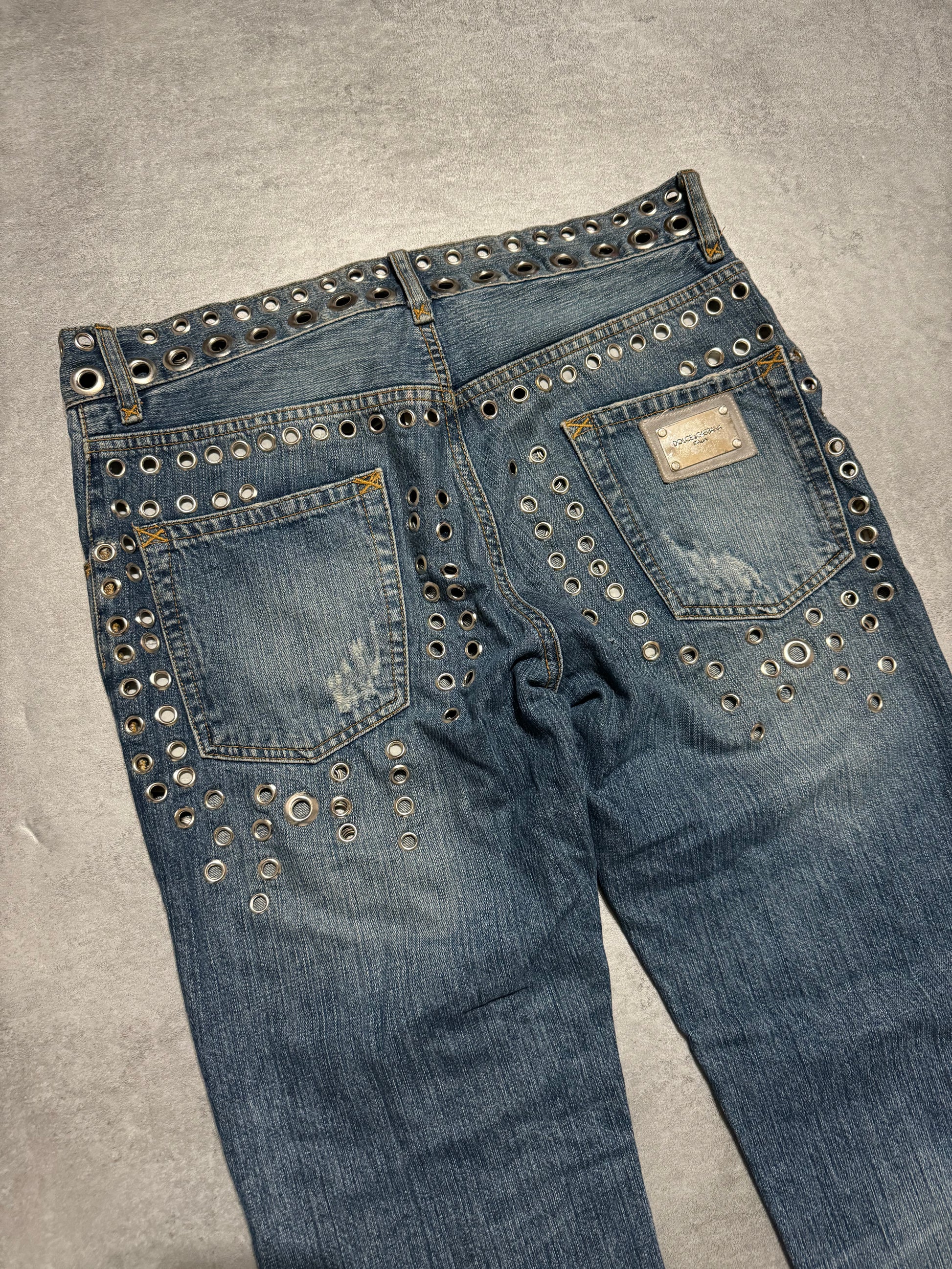 SS2006 Dolce & Gabbana Eyled Punk Holes Jeans (M) - 5