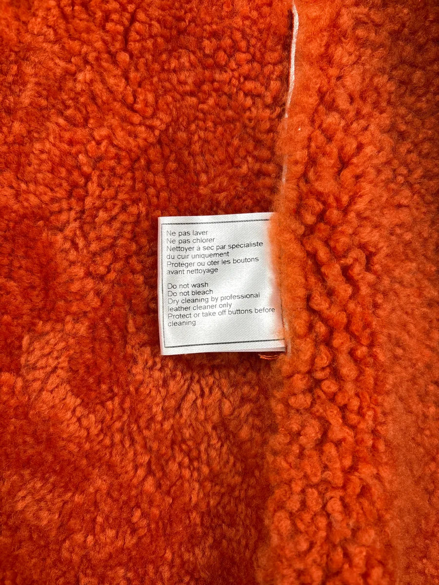 AW2000 Chanel Orange Shearling Fur Leather Jacket CgldWTZv 13