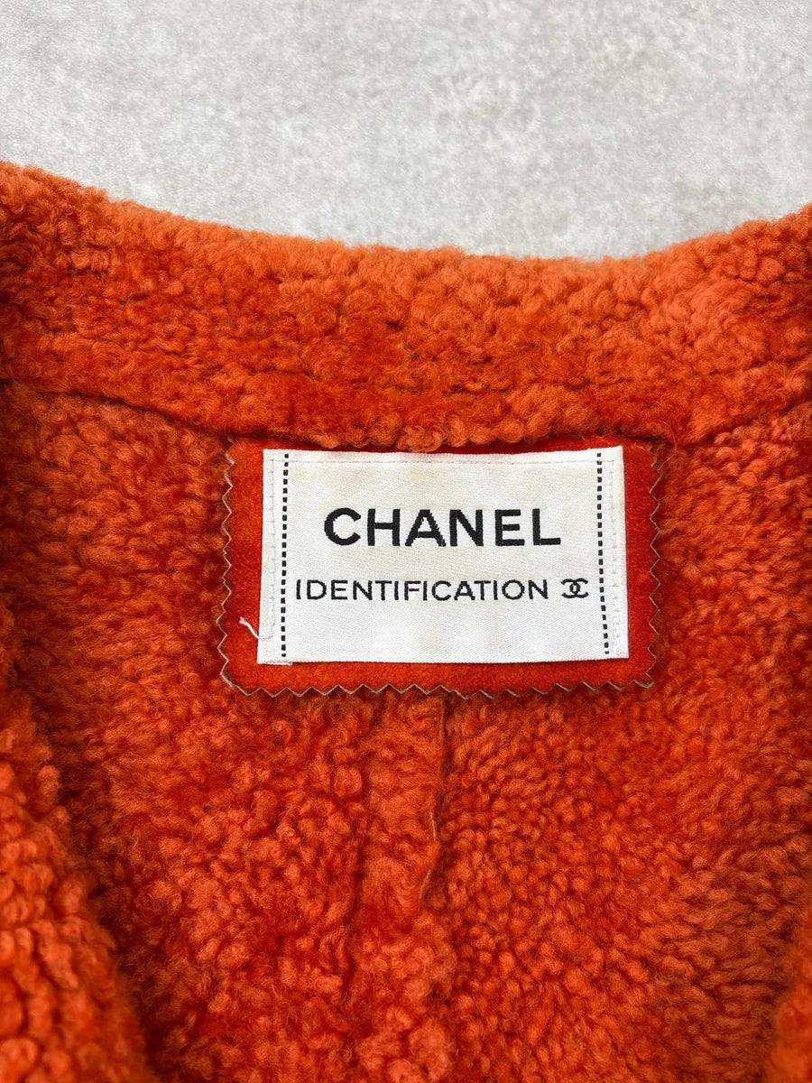 AW2000 Chanel Orange Shearling Fur Leather Jacket CgldWTZv 11