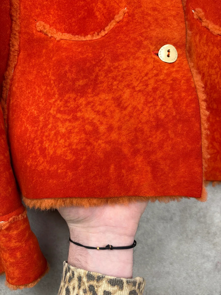 AW2000 Chanel Orange Shearling Fur Leather Jacket CgldWTZv 8