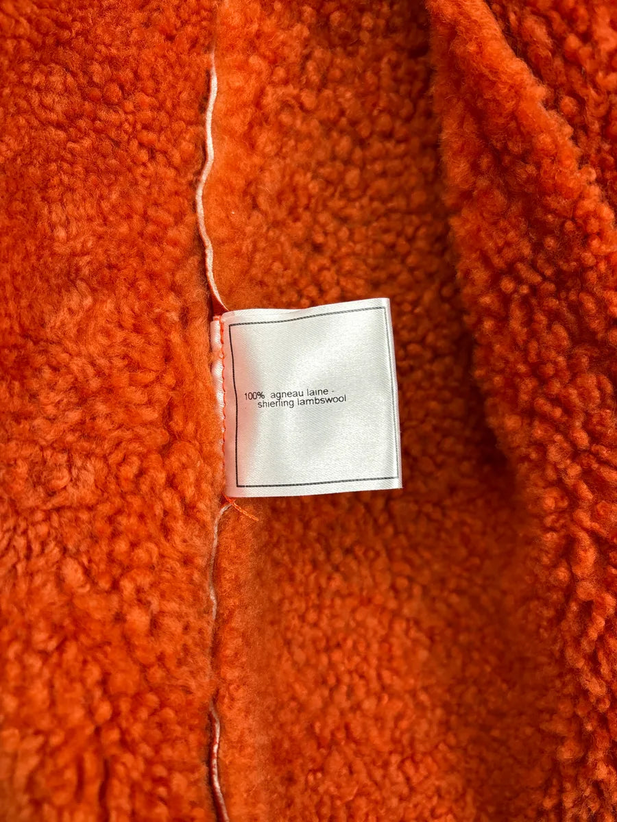 AW2000 Chanel Orange Shearling Fur Leather Jacket CgldWTZv 12