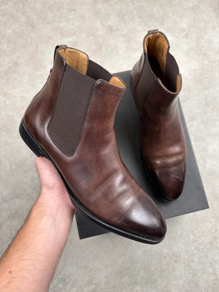 Dior Dark Brown Leather Eroded Goodyear Chelsea Boots ChiJJqkf 0