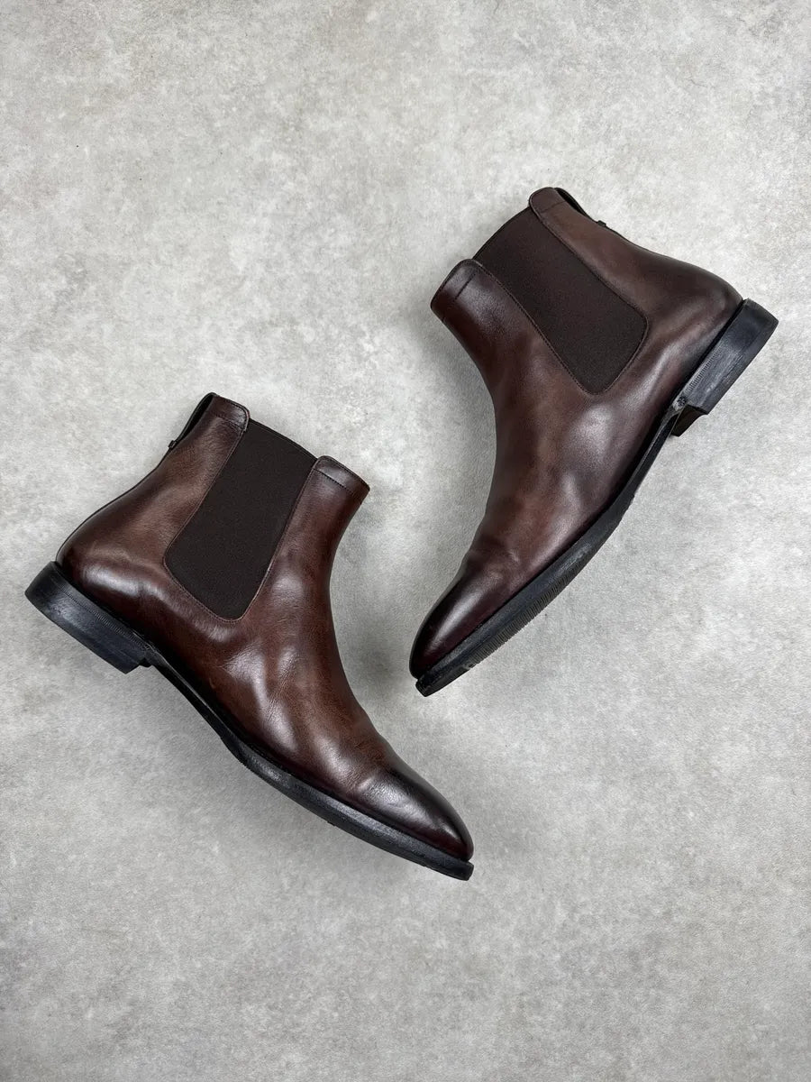 Dior Dark Brown Leather Eroded Goodyear Chelsea Boots ChiJJqkf 5