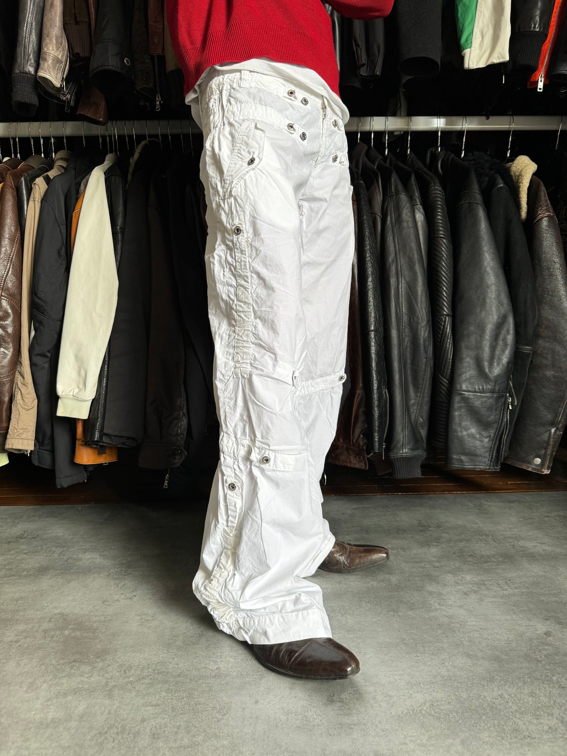SS2004 Dolce & Gabbana Utility Flared Cargo White Pants (M) - 6