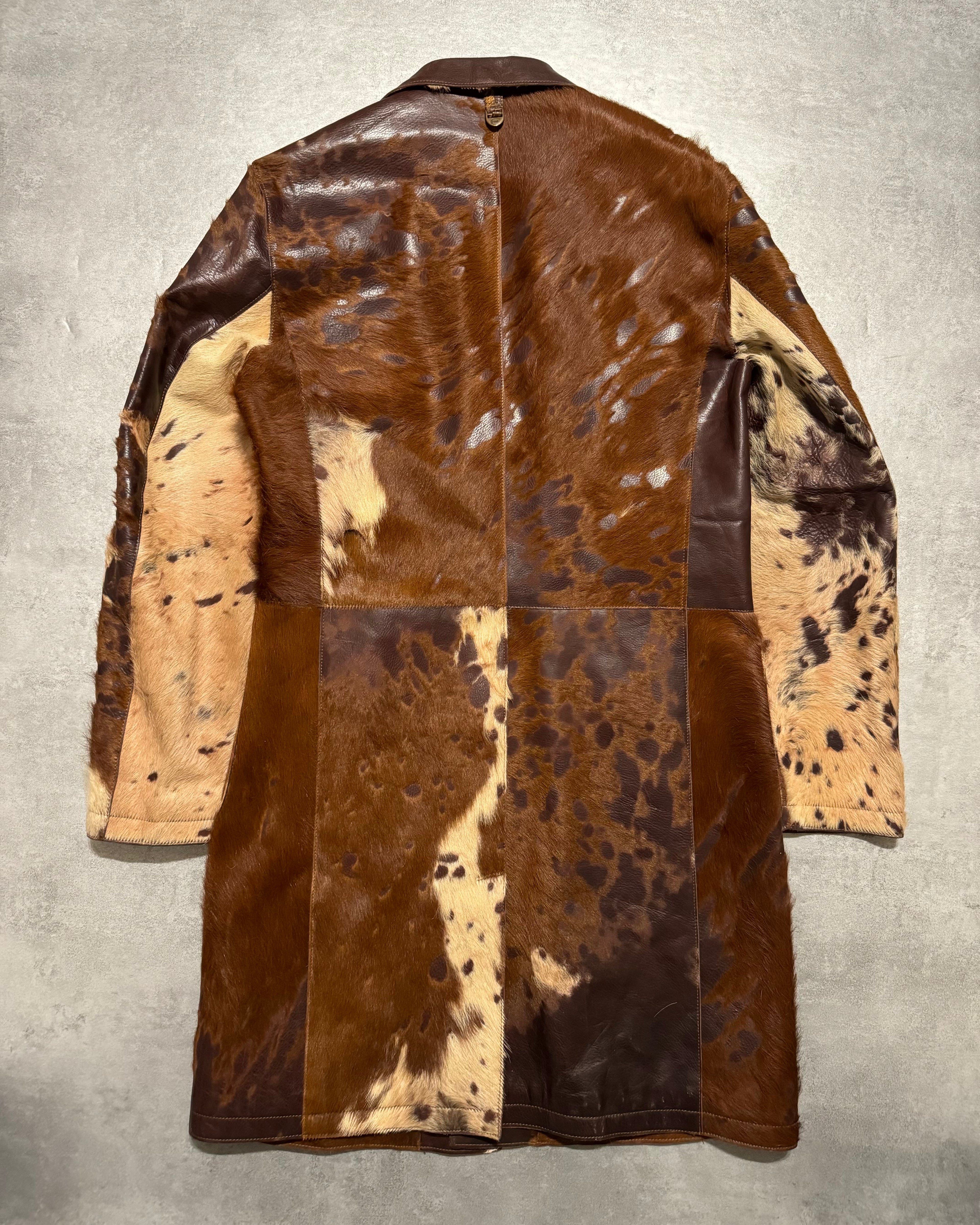 AW2004 Cavalli Beige Pony Hair Long Fur Leather Trench Jacket (M) - 2