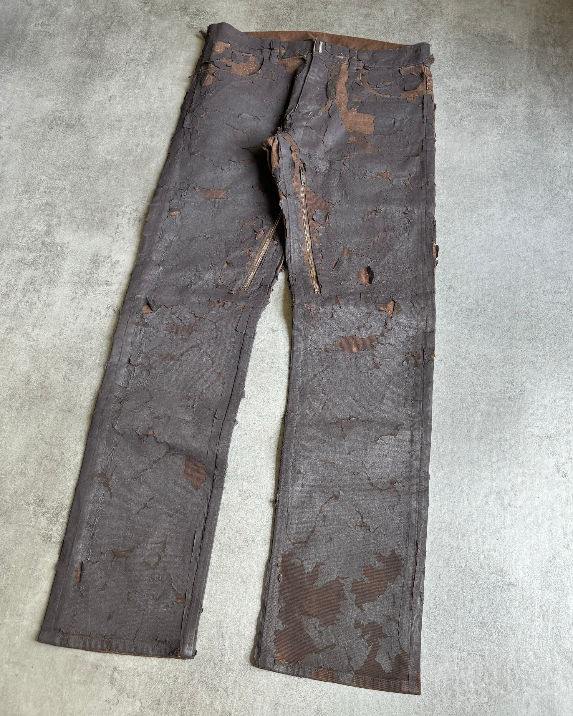 AW2022 Givenchy Distressed Cracked Brown Biker Pants (M) - 5