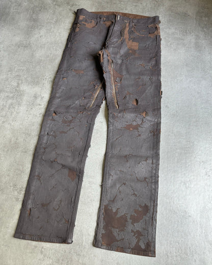 AW2022 Givenchy Distressed Cracked Brown Biker Pants (M) - 5