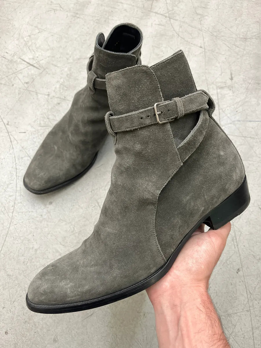 Saint Laurent Strap Grey Suede Ankle Boots CqHKgKEL 0