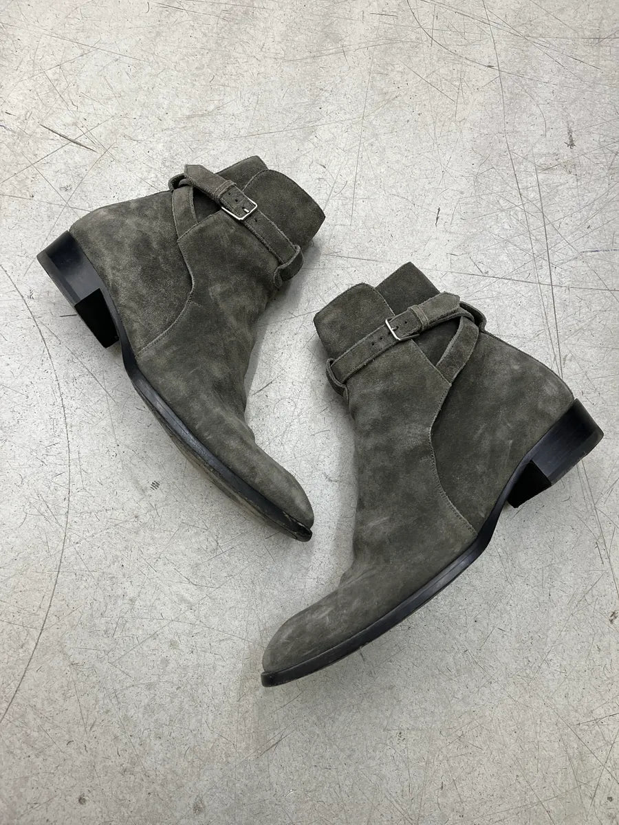 Saint Laurent Strap Grey Suede Ankle Boots CqHKgKEL 1