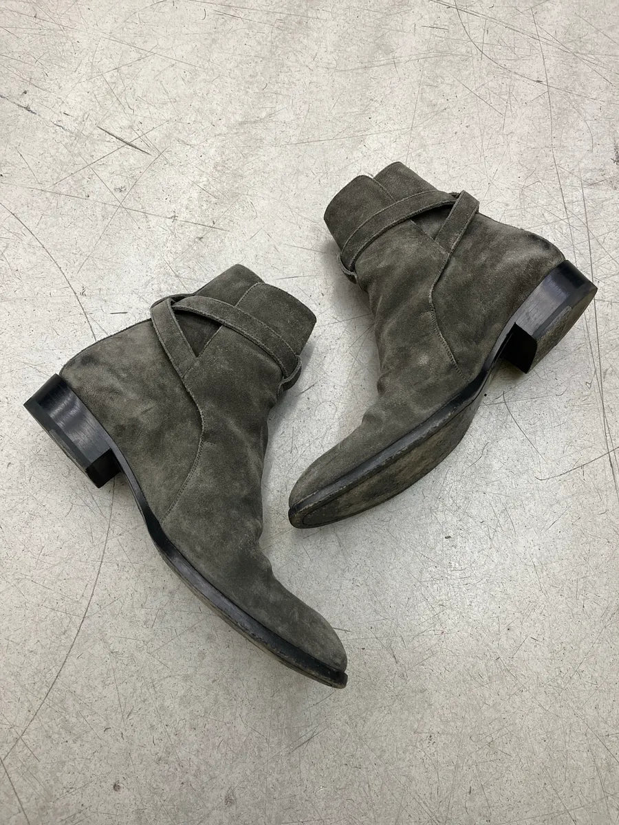 Saint Laurent Strap Grey Suede Ankle Boots CqHKgKEL 2