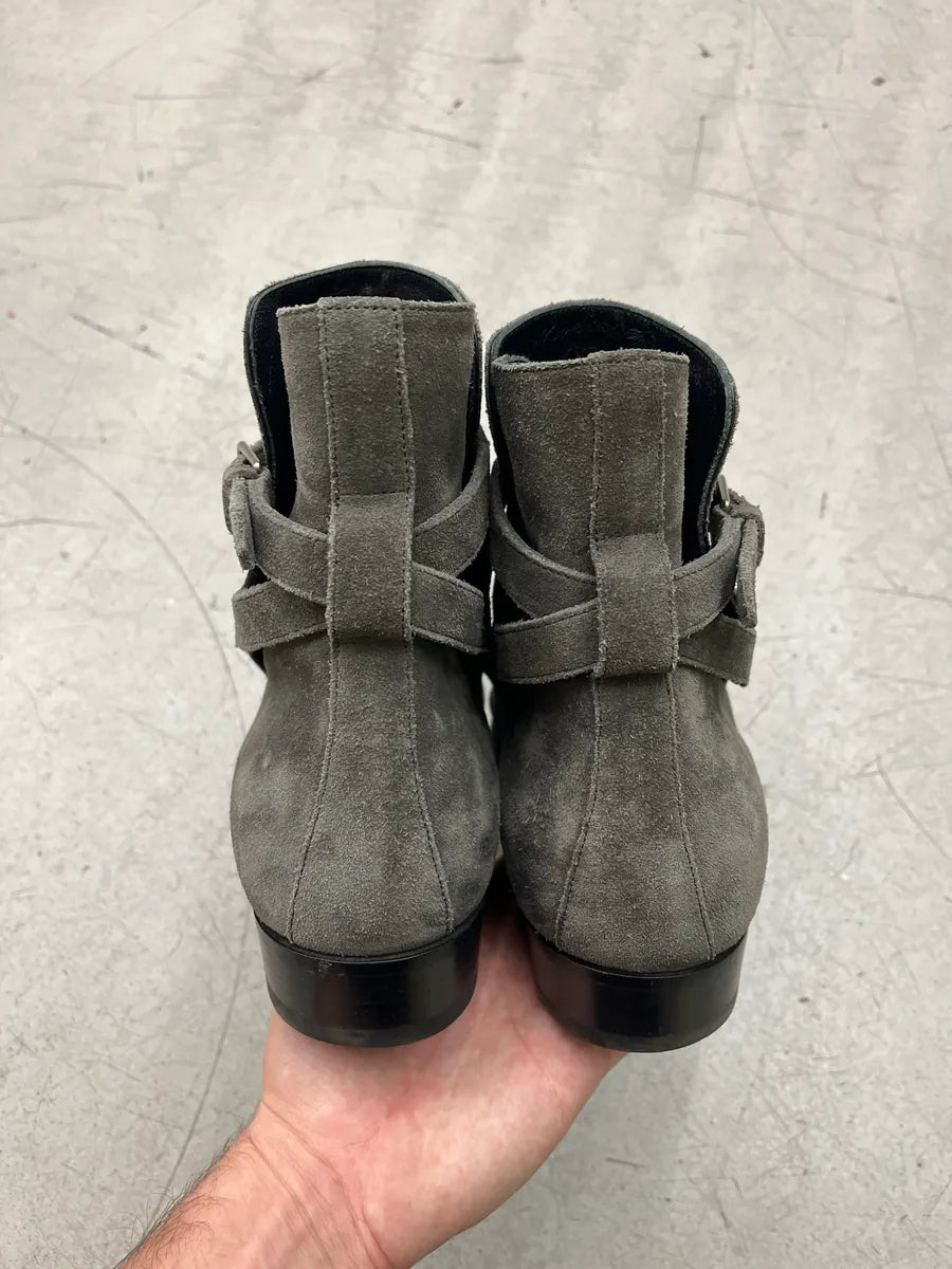Saint Laurent Strap Grey Suede Ankle Boots CqHKgKEL 3