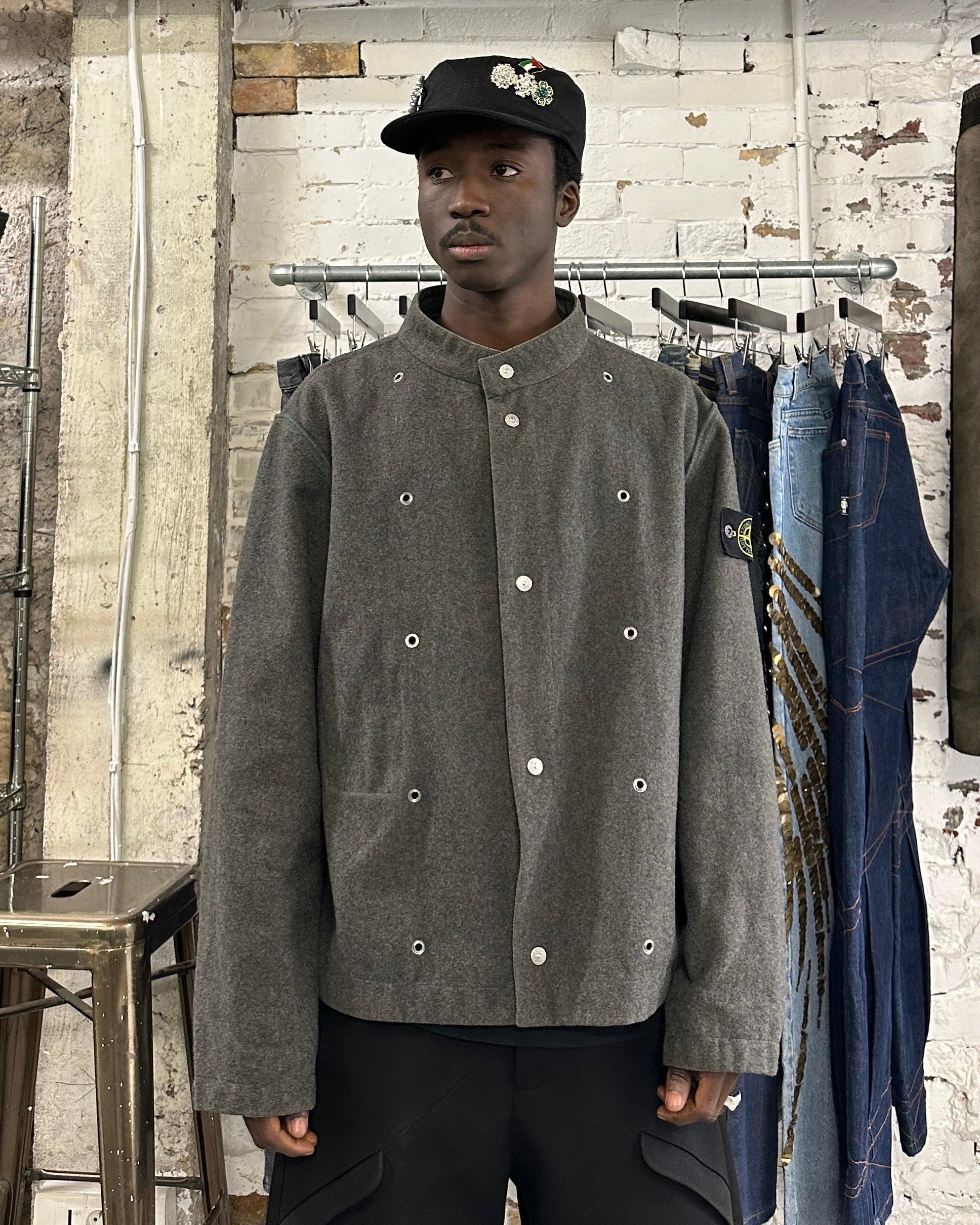 1990s Stone Island Grey Reversed Effect Mao Jacket (M) - 2