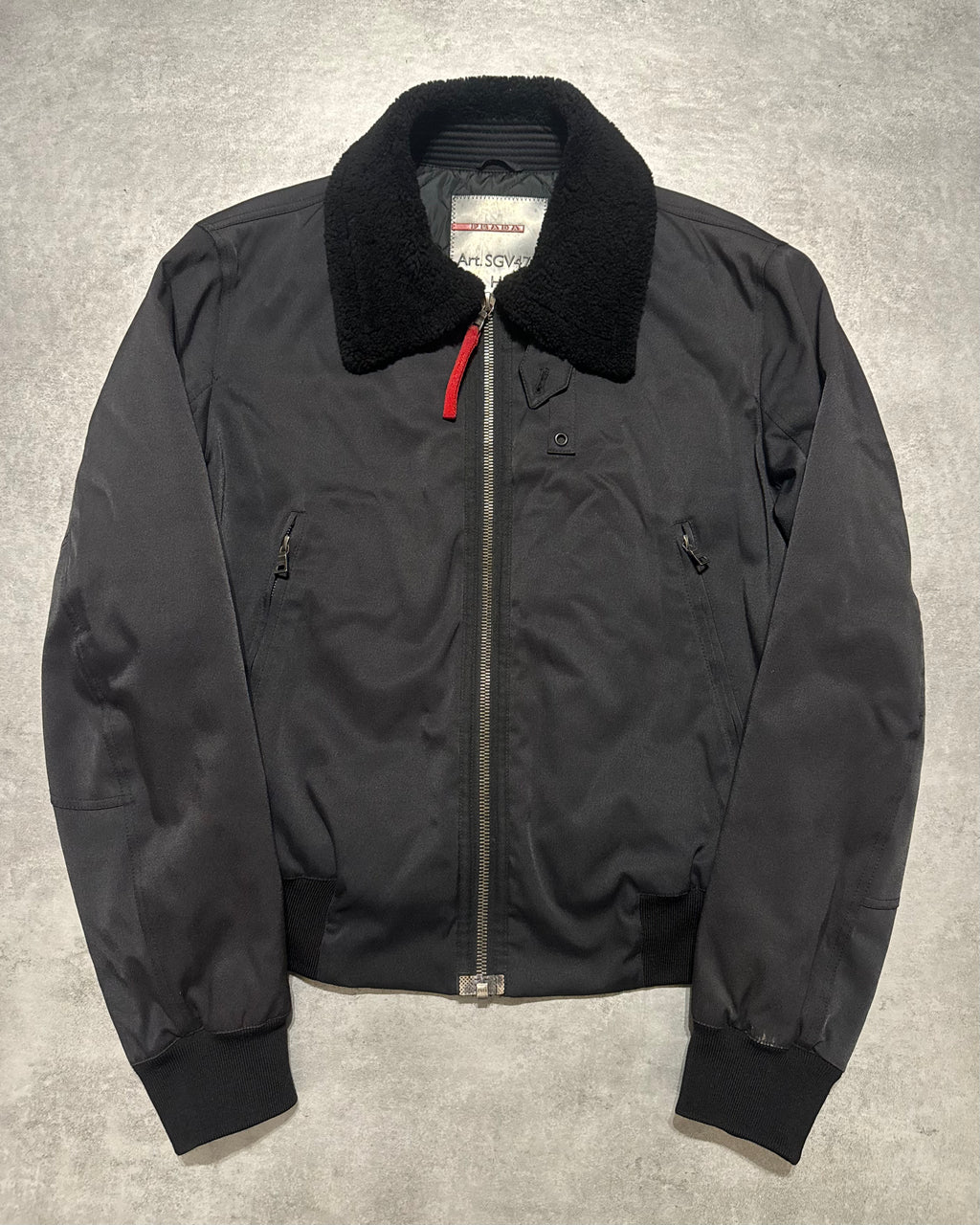 2000s Prada Black Aviator Cozy Bomber Jacket (L) - 1