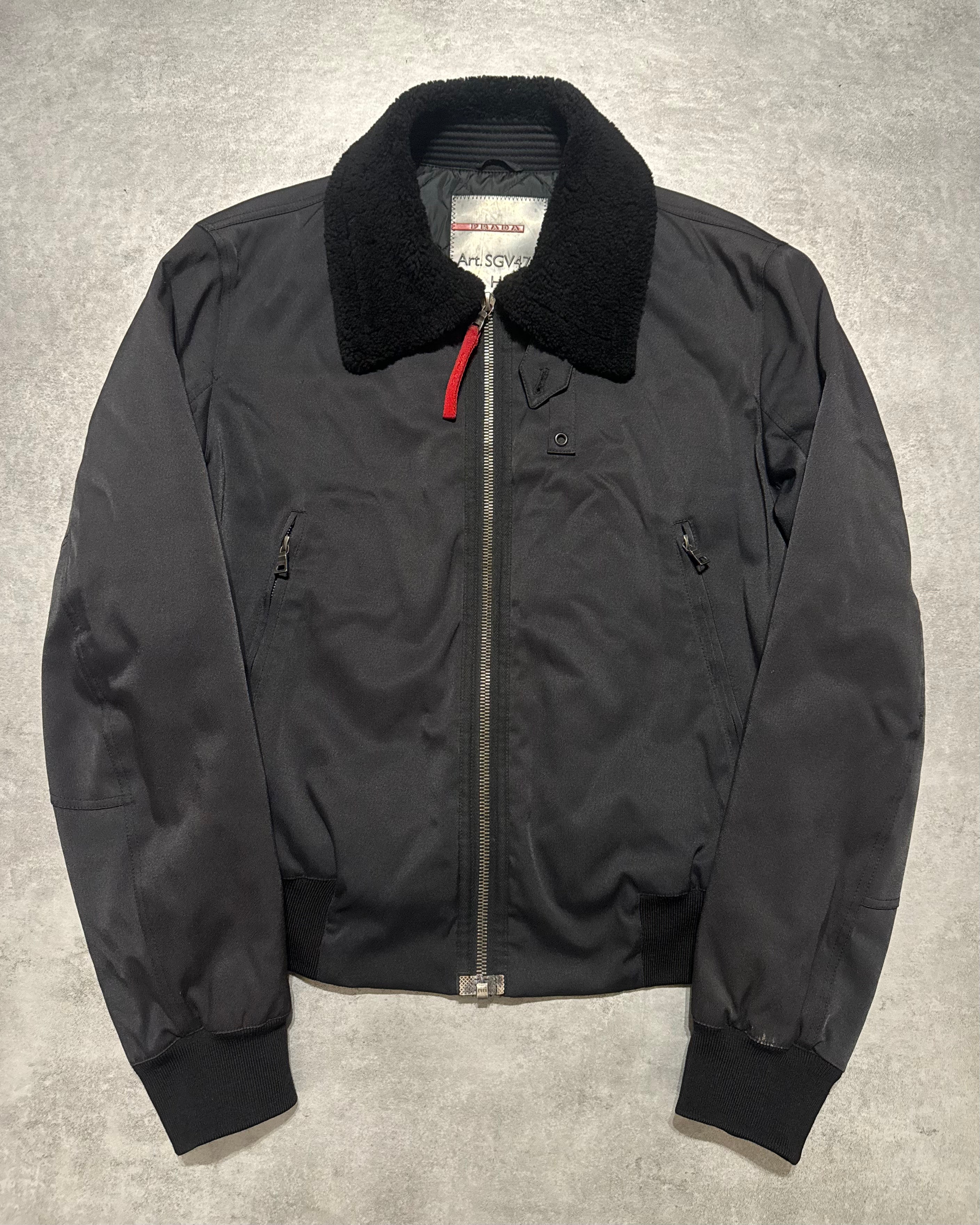 2000s Prada Black Aviator Cozy Bomber Jacket (L) - 1