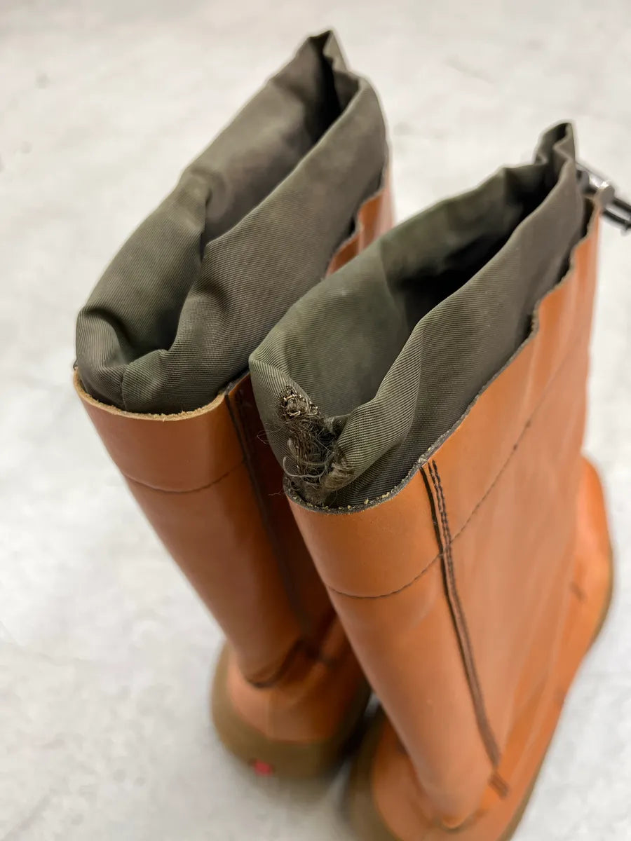 AW1999 Prada Tan Leather Square Toe Drawstring Boots CtqWVhXn 10