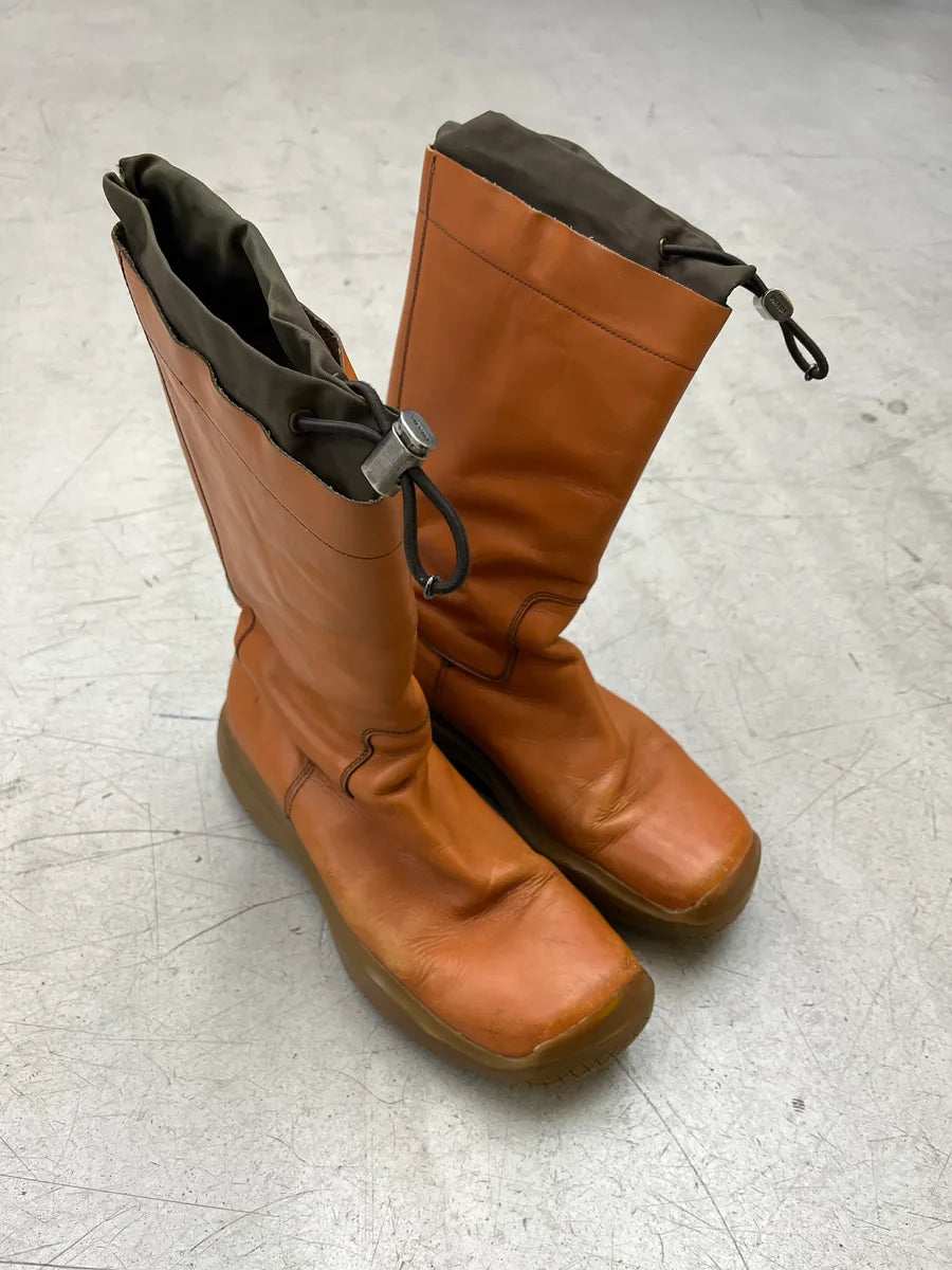 AW1999 Prada Tan Leather Square Toe Drawstring Boots CtqWVhXn 6