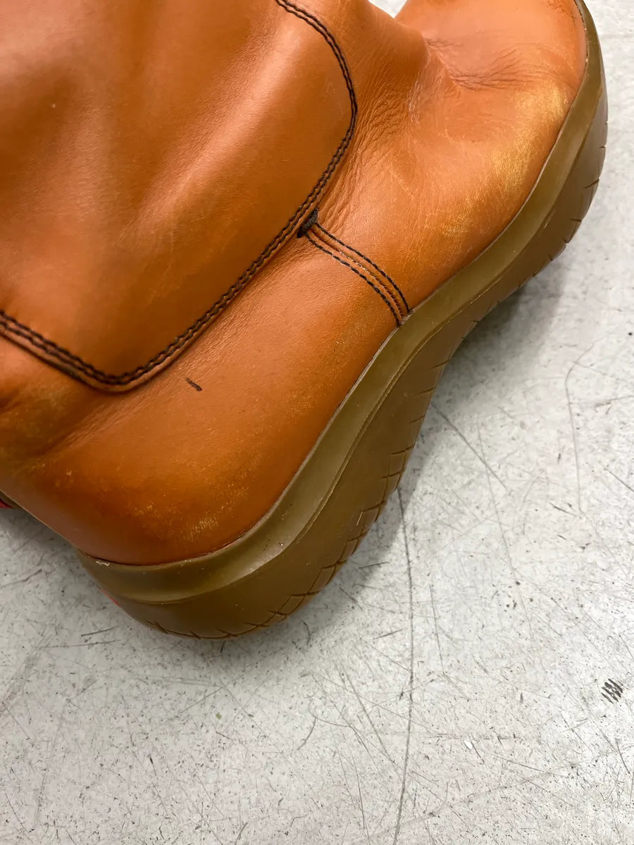 AW1999 Prada Tan Leather Square Toe Drawstring Boots CtqWVhXn 5
