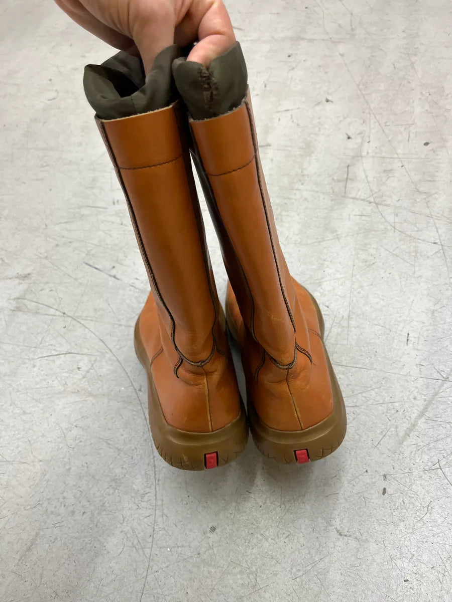 AW1999 Prada Tan Leather Square Toe Drawstring Boots CtqWVhXn 9