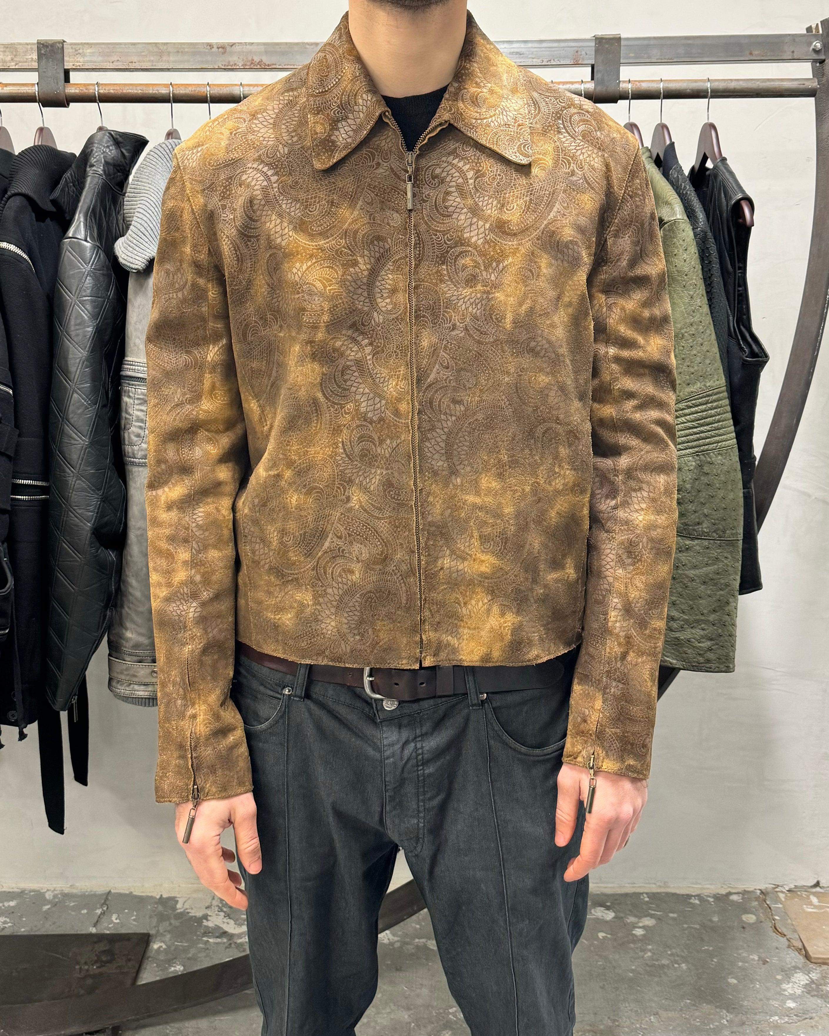 2000s Cavalli Brown Spiritual Dragon Faded Leather Premium Jacket (L) - 3