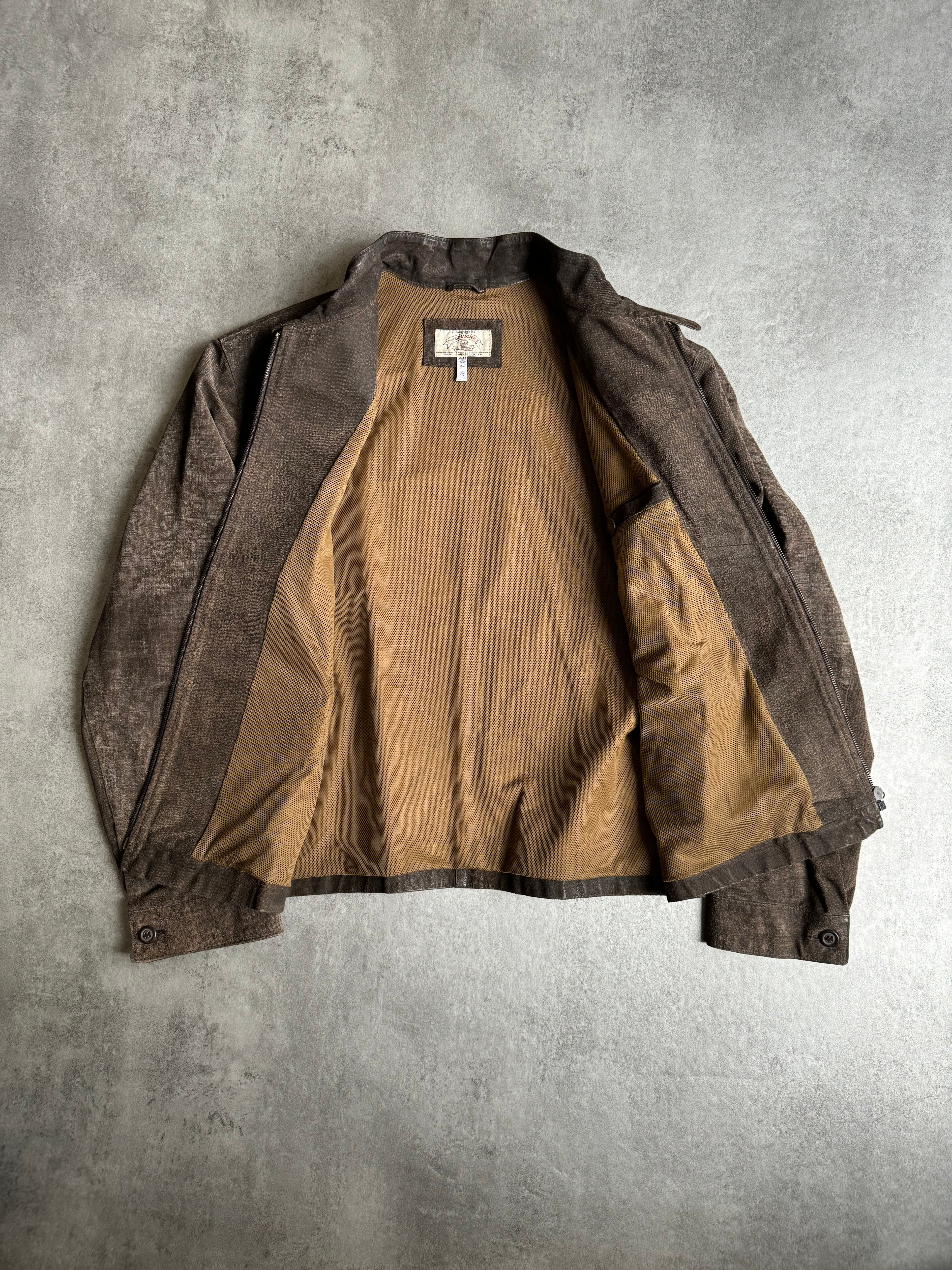 1990s Armani Brown Leather Light Biker Brown Jacket  (M/L) - 6