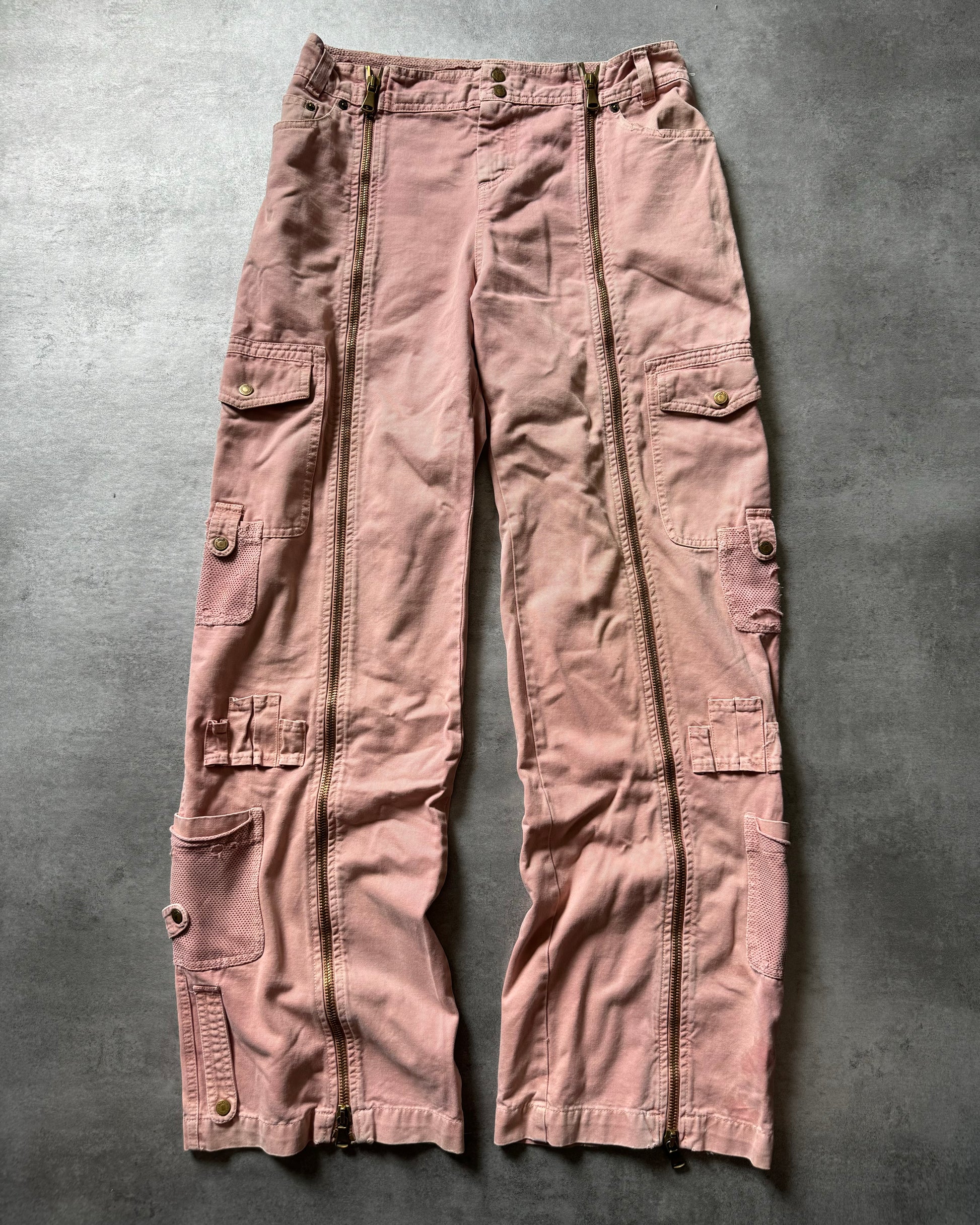 SS2003 Dolce & Gabbana Full Zip Aviator Cargo Pink Pants (M) - 4