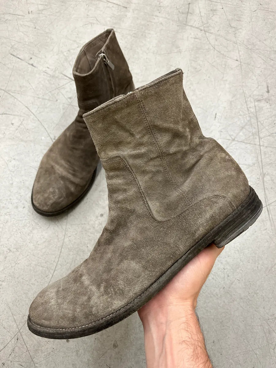 Officine Creative Side-Zip Grey Suede Leather Boots CzTMnfBr 0