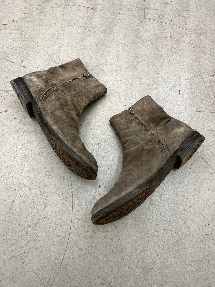 Officine Creative Side-Zip Grey Suede Leather Boots CzTMnfBr 2