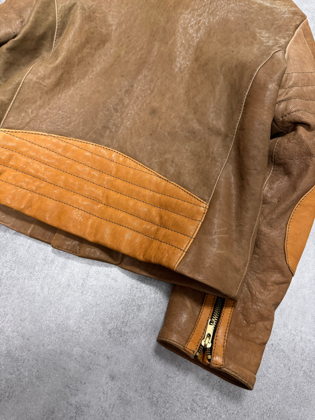 2000s Cavalli Sample Biker Cropped Beige Leather Jacket