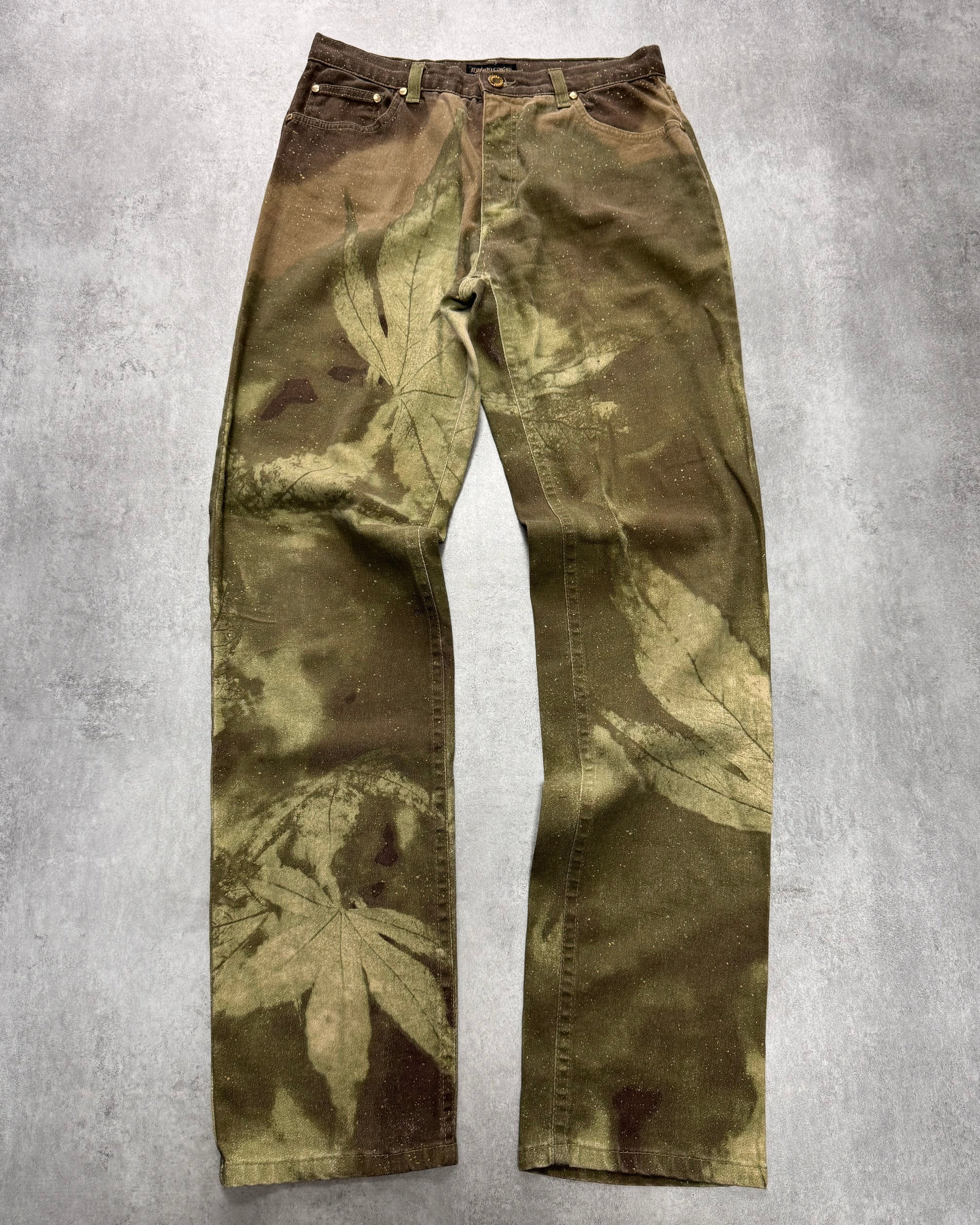 2000s Roberto Cavalli Fantasy Leaves Print Pants