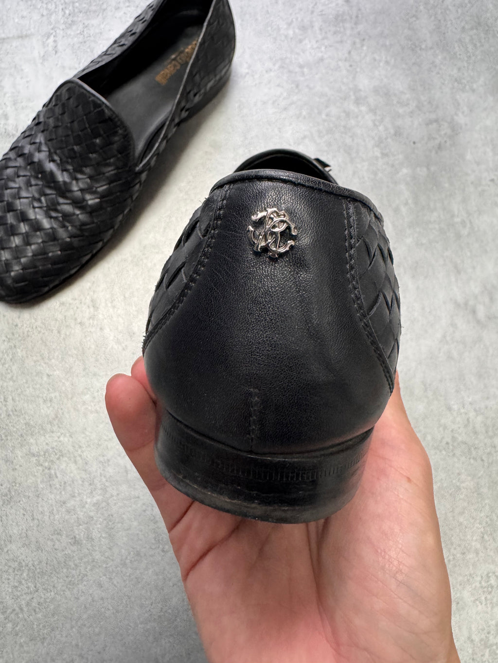 Roberto Cavalli Woven Black Leather Shoes