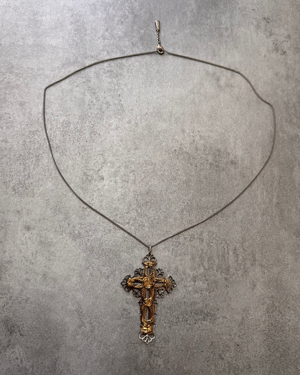 Roberto Cavalli Golden Roses Cross Pendant Stainless Necklace