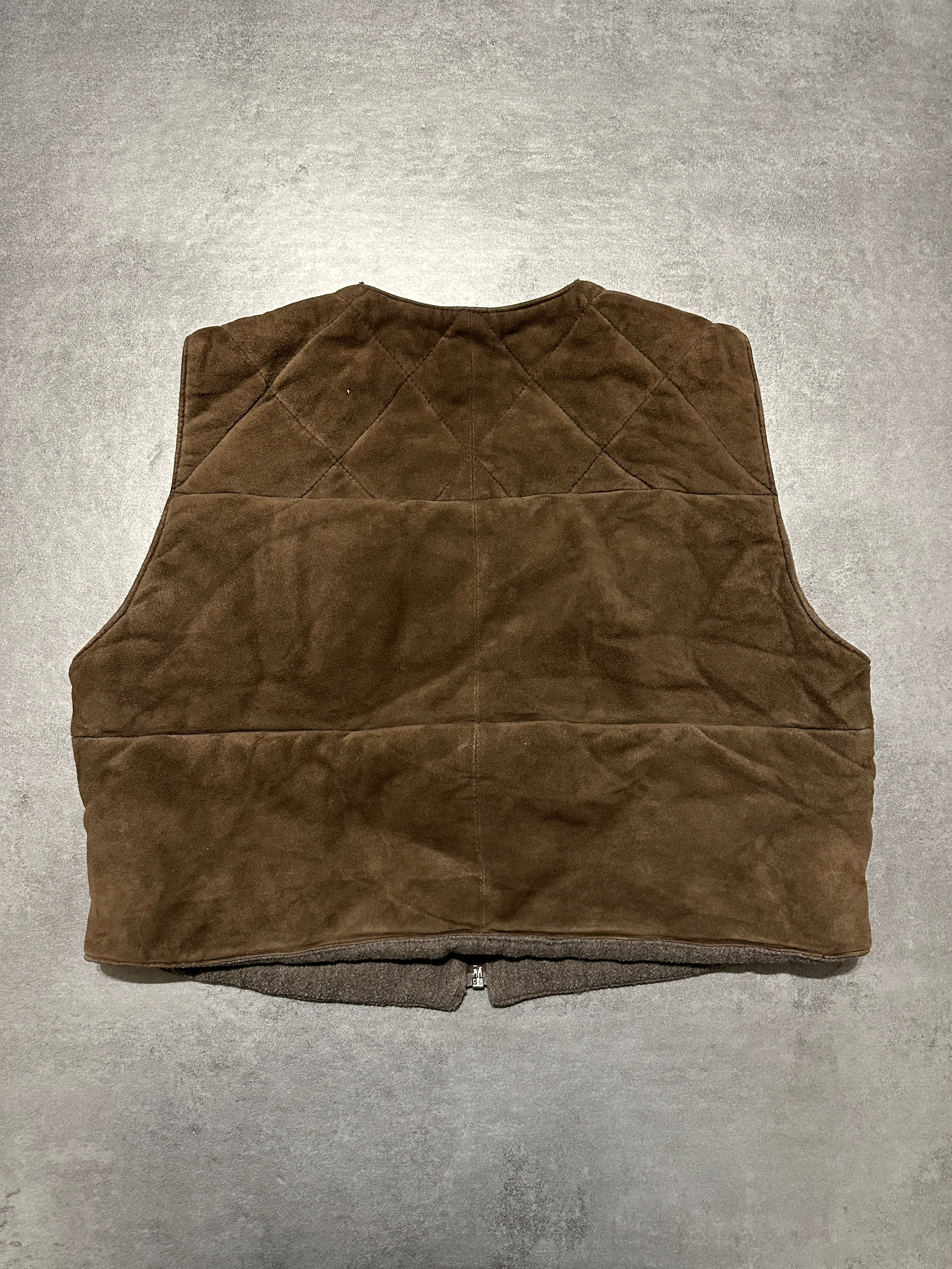 1990s Emporio Armani Suede Brown Leather Vest