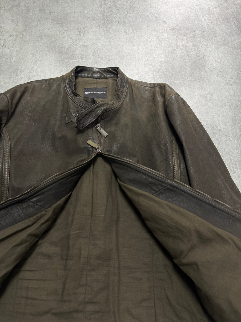 AW2009 Emporio Armani Brown Leather Wool Embelishments Jacket