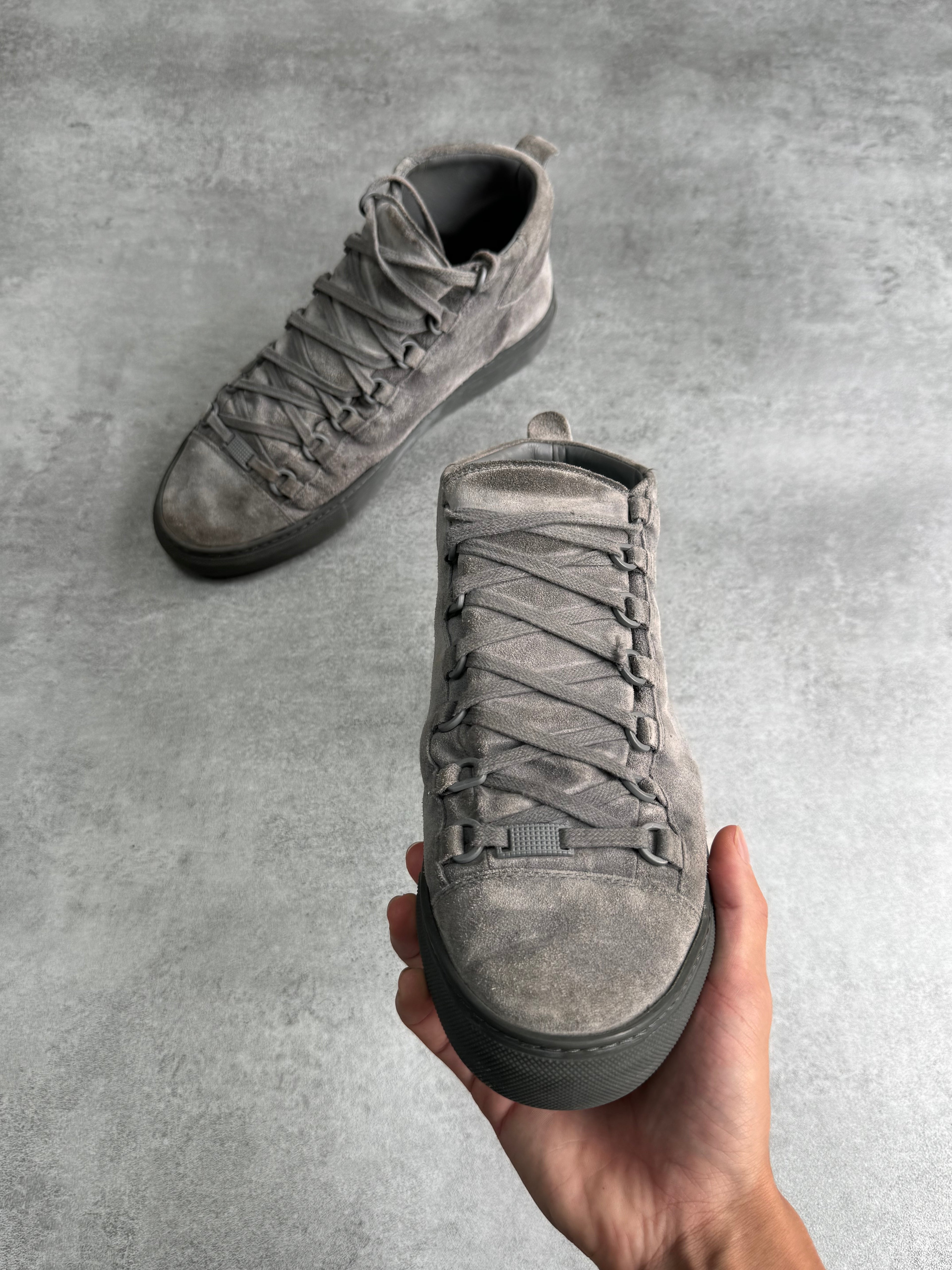 Balenciaga Arena High Grey Suede Leather Sneakers