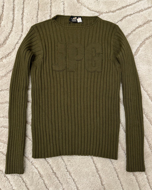 1990s Jean Paul Gaultier Skull Olive Sweater (S)