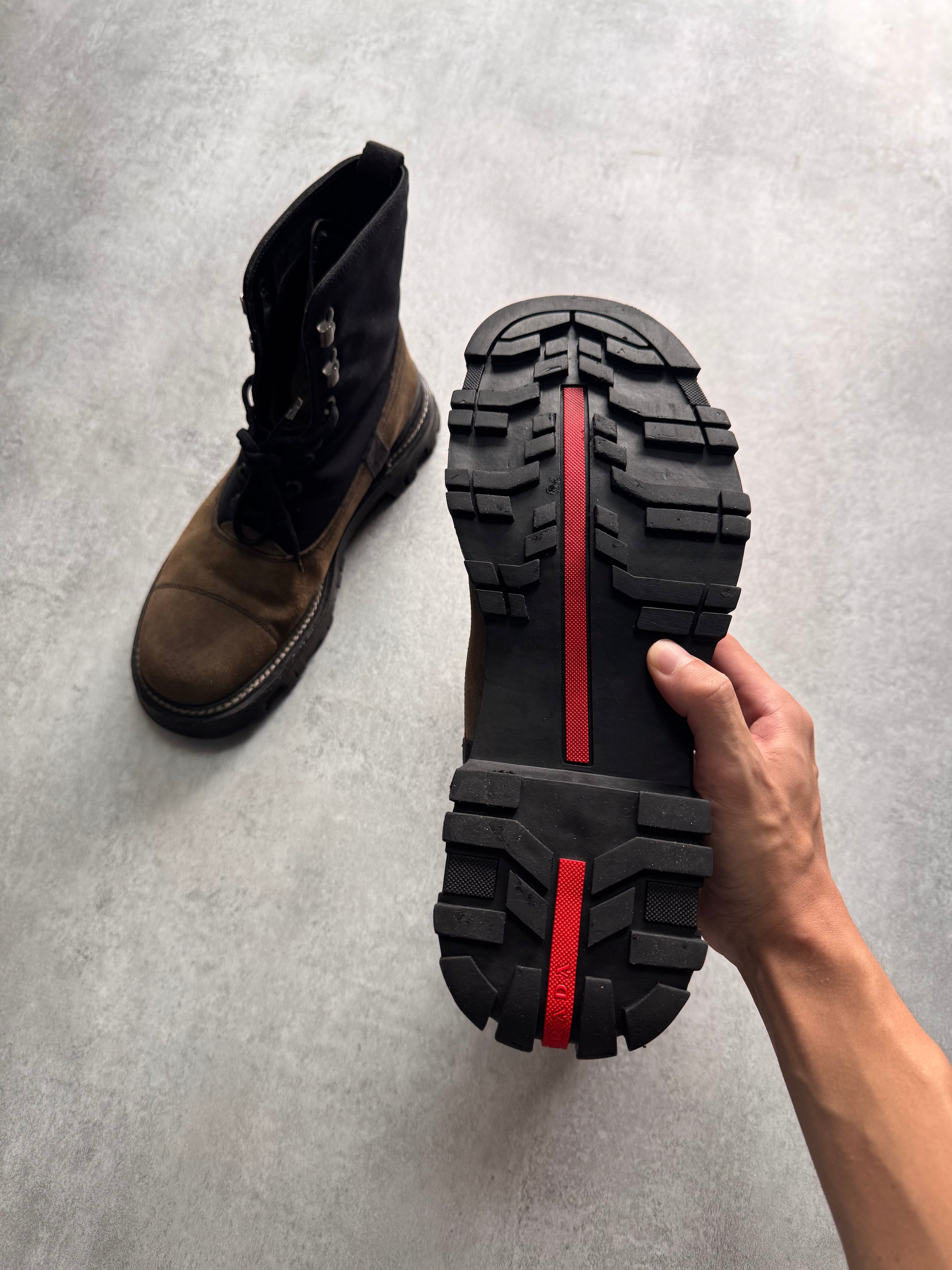 2000s Prada Hiking Suede Hybrid Leather Boots