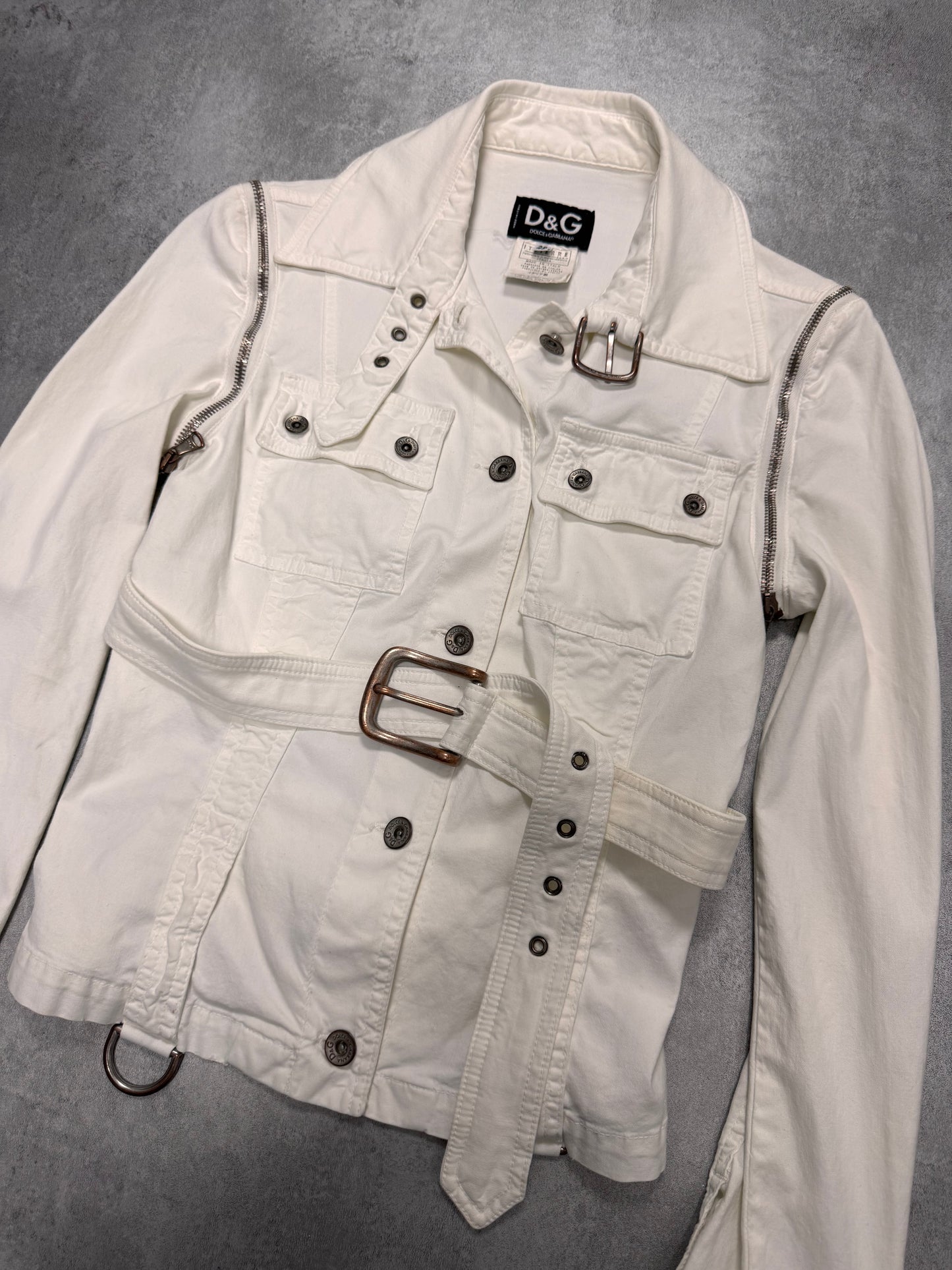 SS2004 Dolce & Gabbana Detachable Zip Cargo White Jacket (XS)