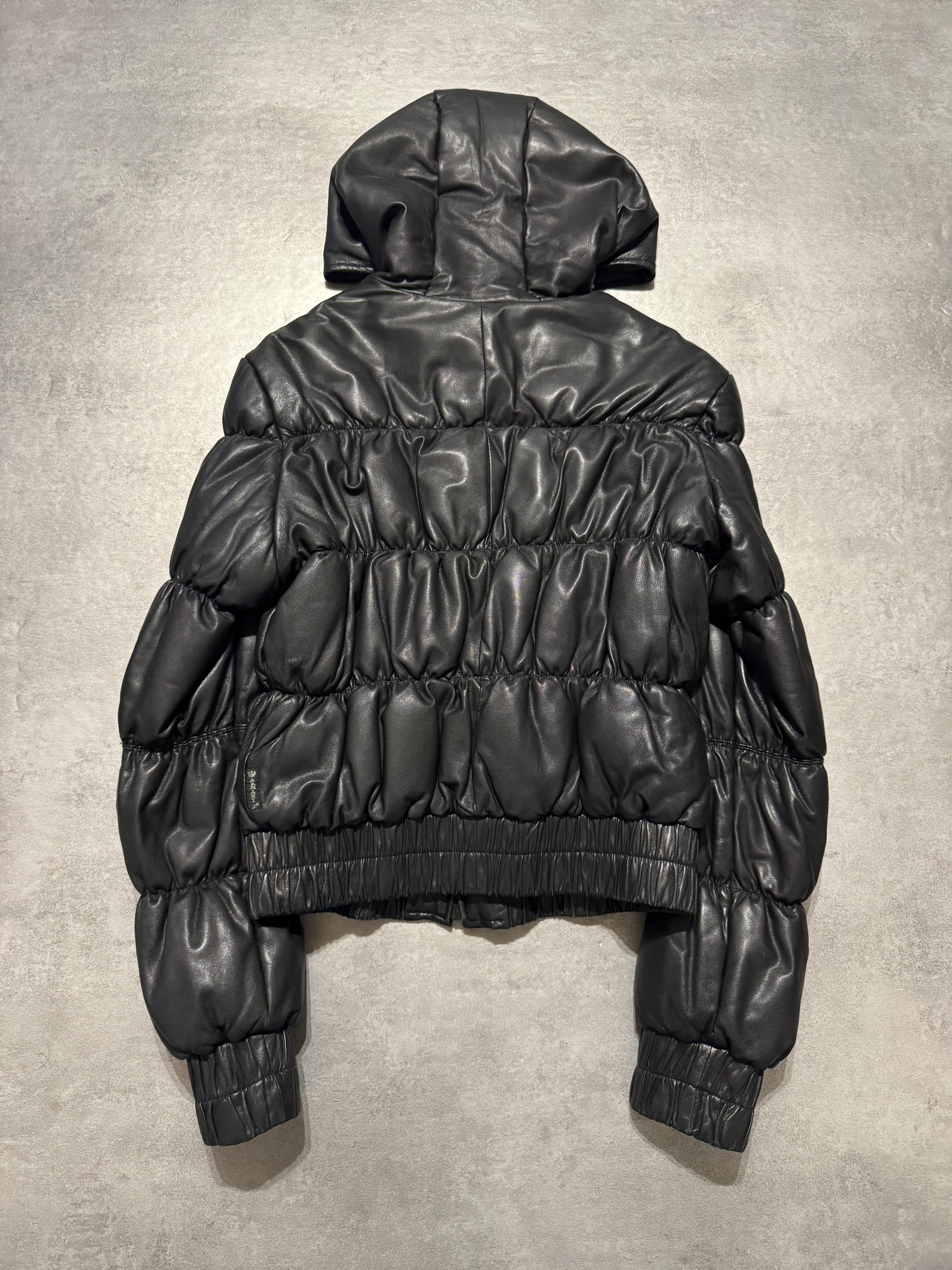 2000s Armani Pleats Black Leather Jacket