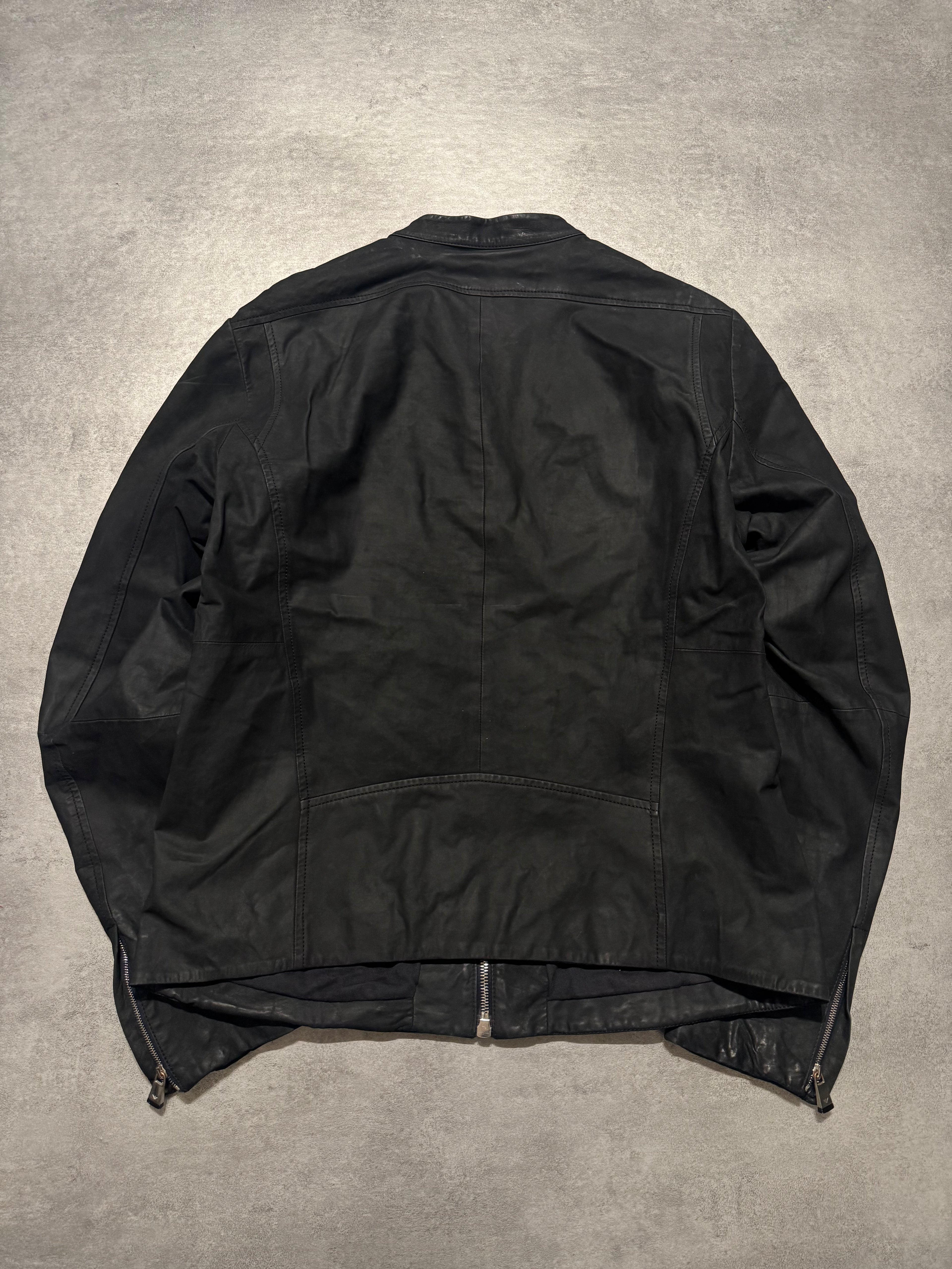 SS2014 Emprio Armani Elevated Black Leather Jacket