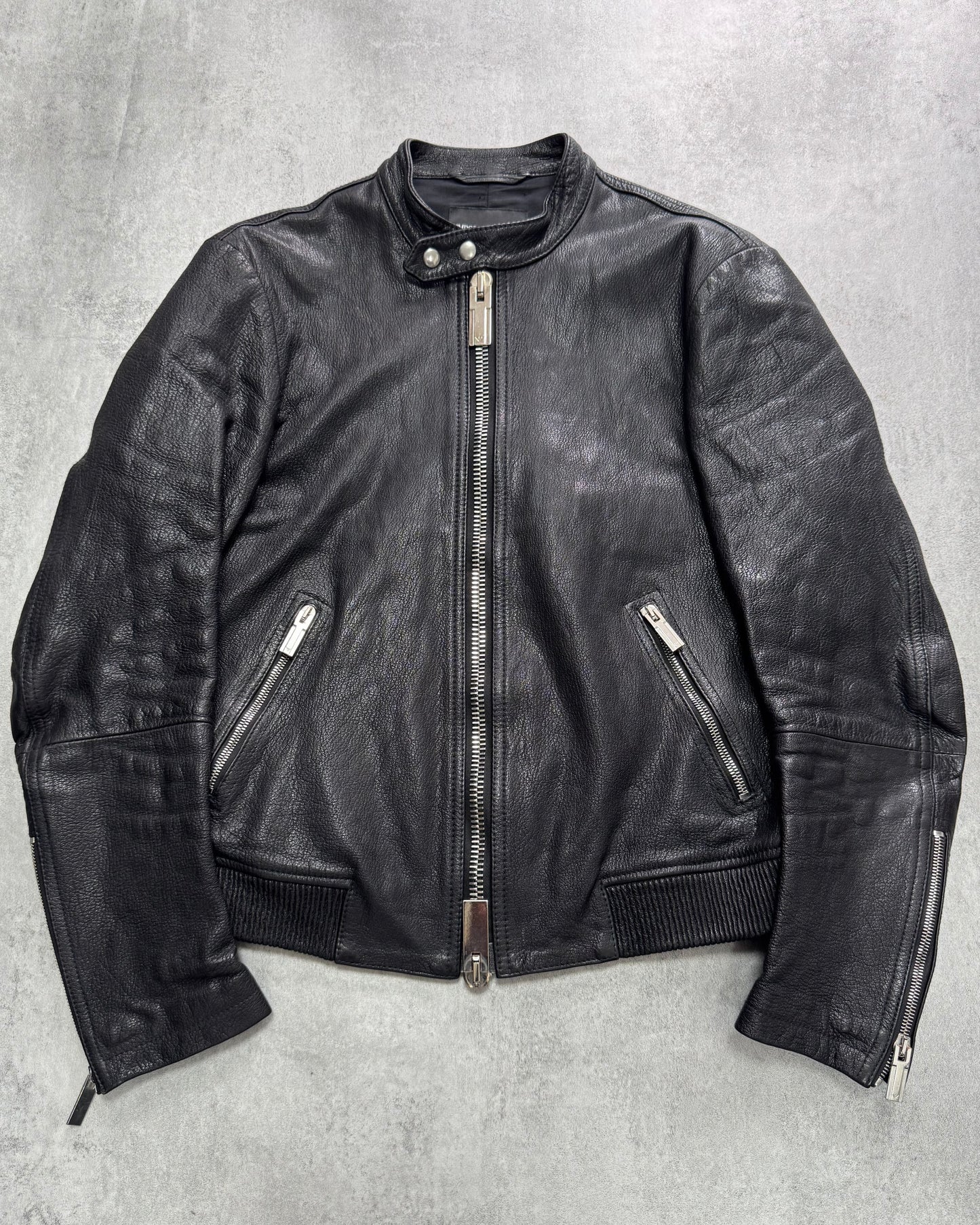 AW2014 Emporio Armani Black Perfect Leather Jacket (S)