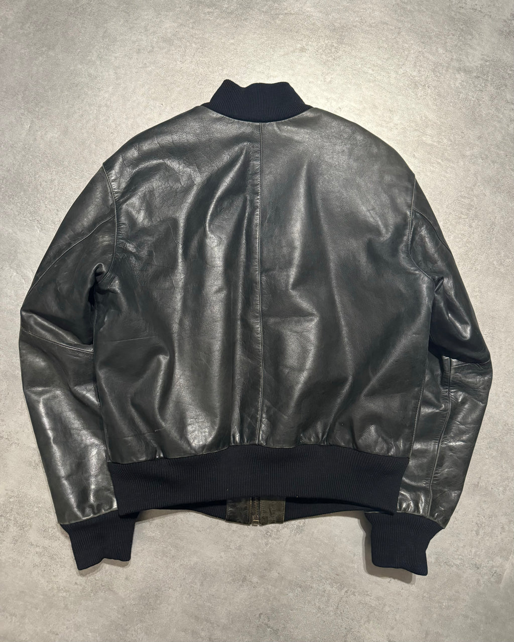1990s Armani Leather Patina Black Premium Italian Bomber Jacket  (M/L) - 3