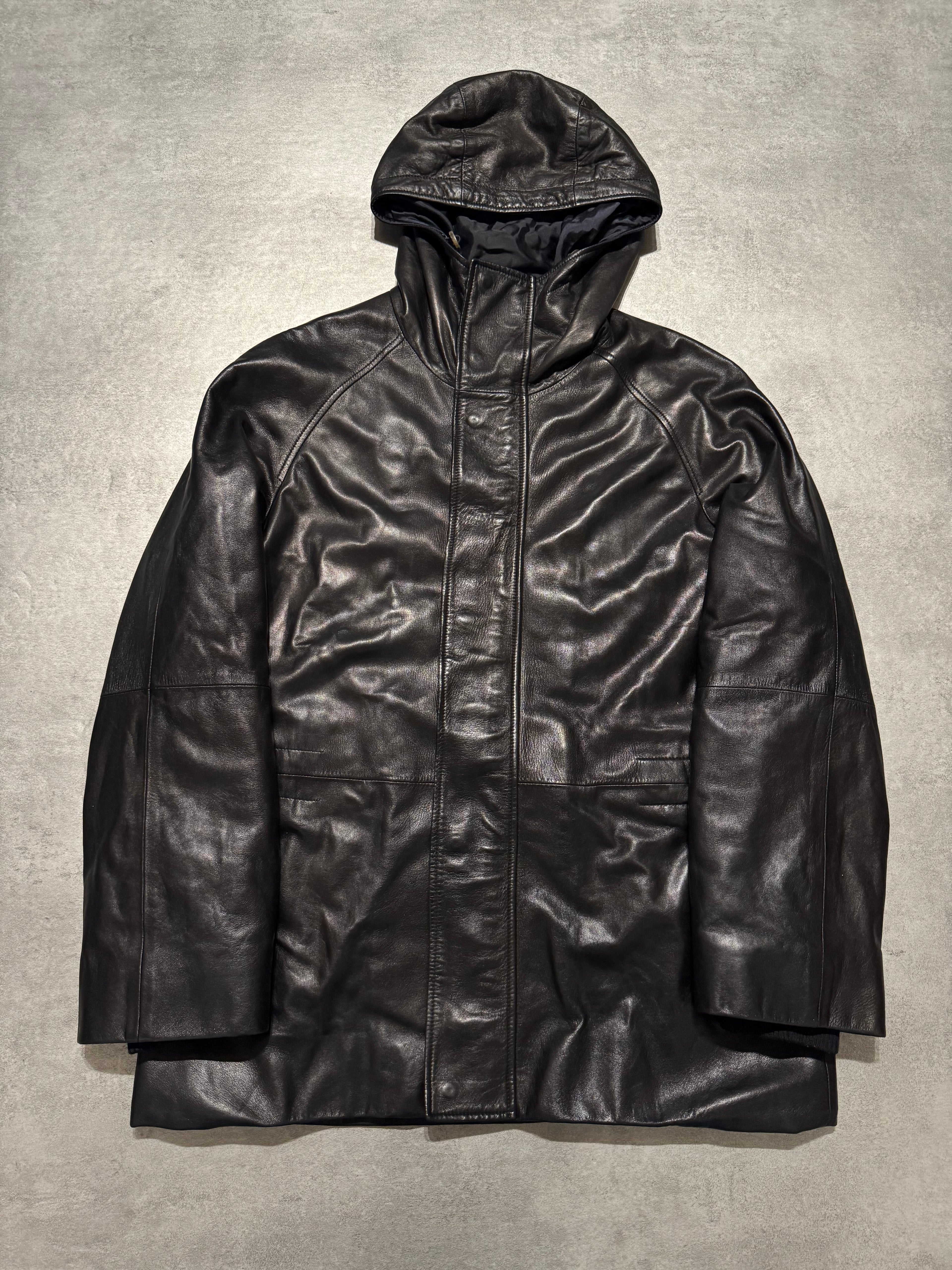 2000s Prada Sample Black Hooded Leather Jacket