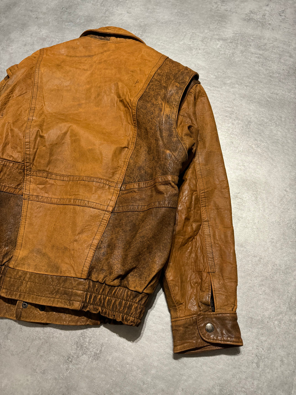 1990s Artisanal French Eroded Brown Leather Jacket with Detachable Sleeves (M) - 13