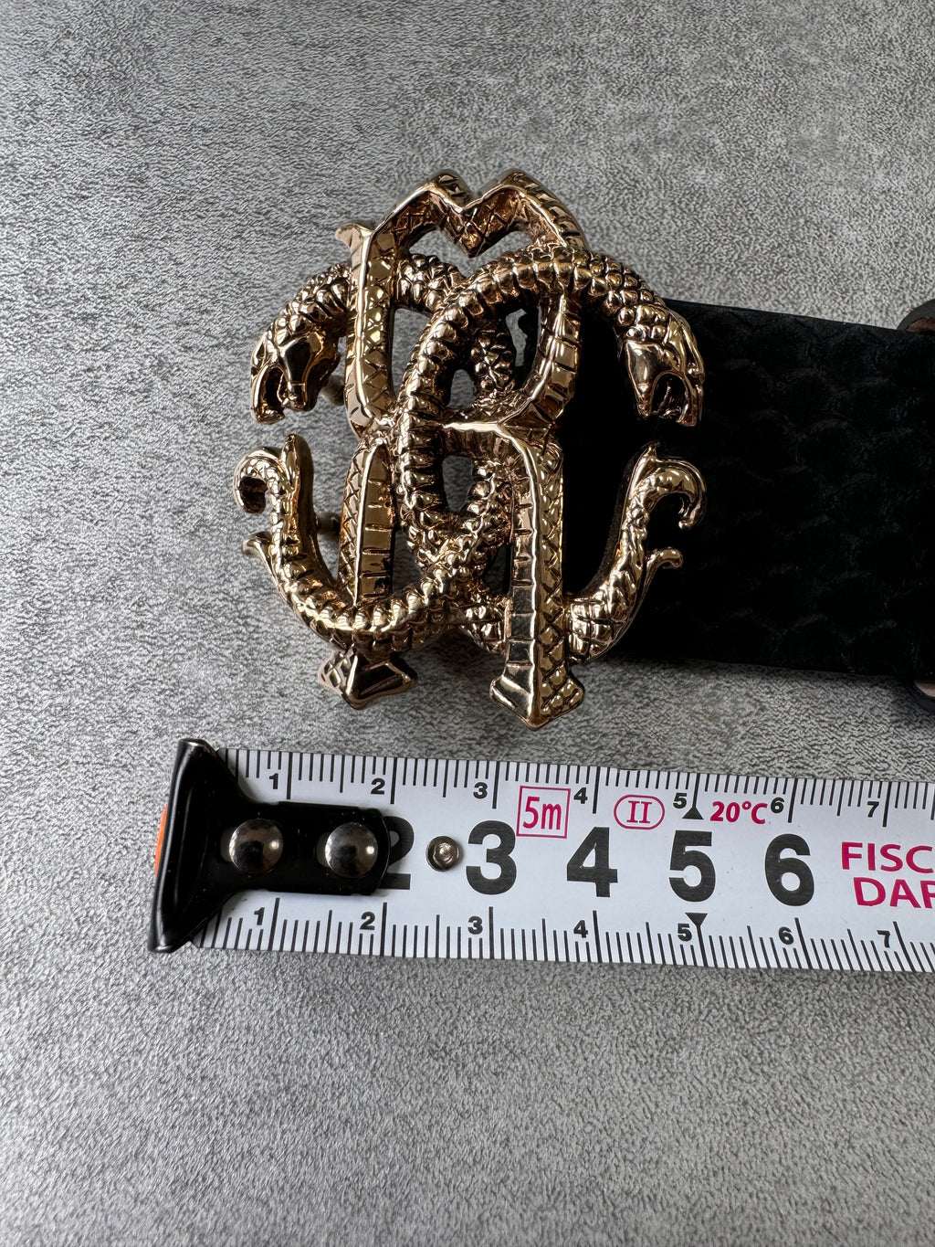 Roberto Cavalli Golden Snake Buckle Dark Navy Leather Belt