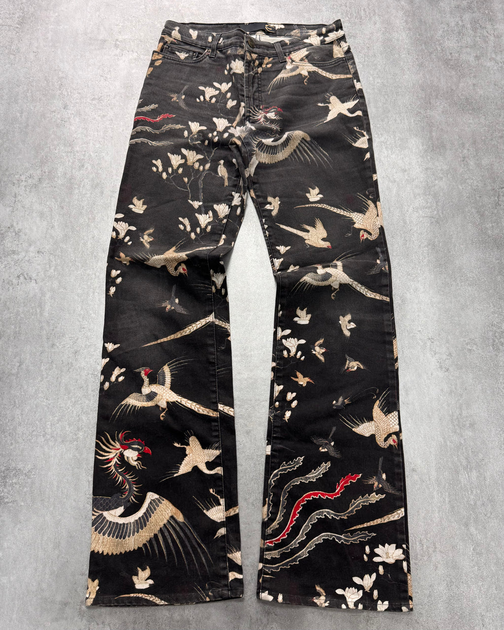 AW2003 Cavalli Asian Noble Birds Black Pants